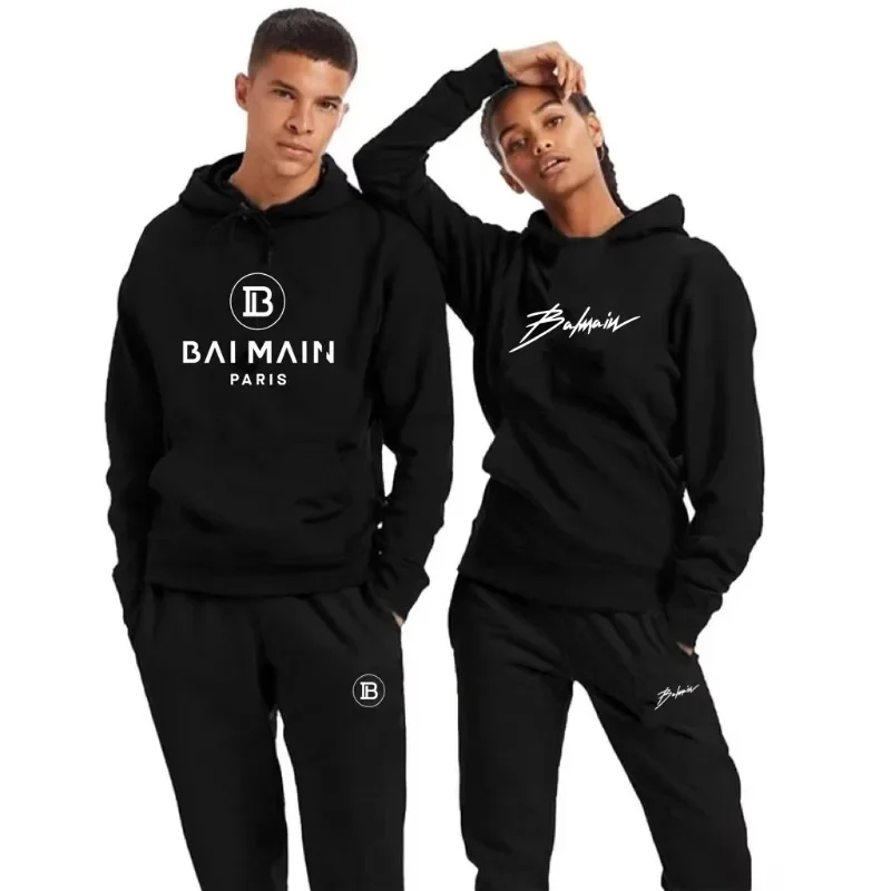 New Unisex Couple Sportswear Fashionable Printed Sweatshirt+sweatpants Two-piece Set Casual Sportswear Hooded Sweatshirt Set