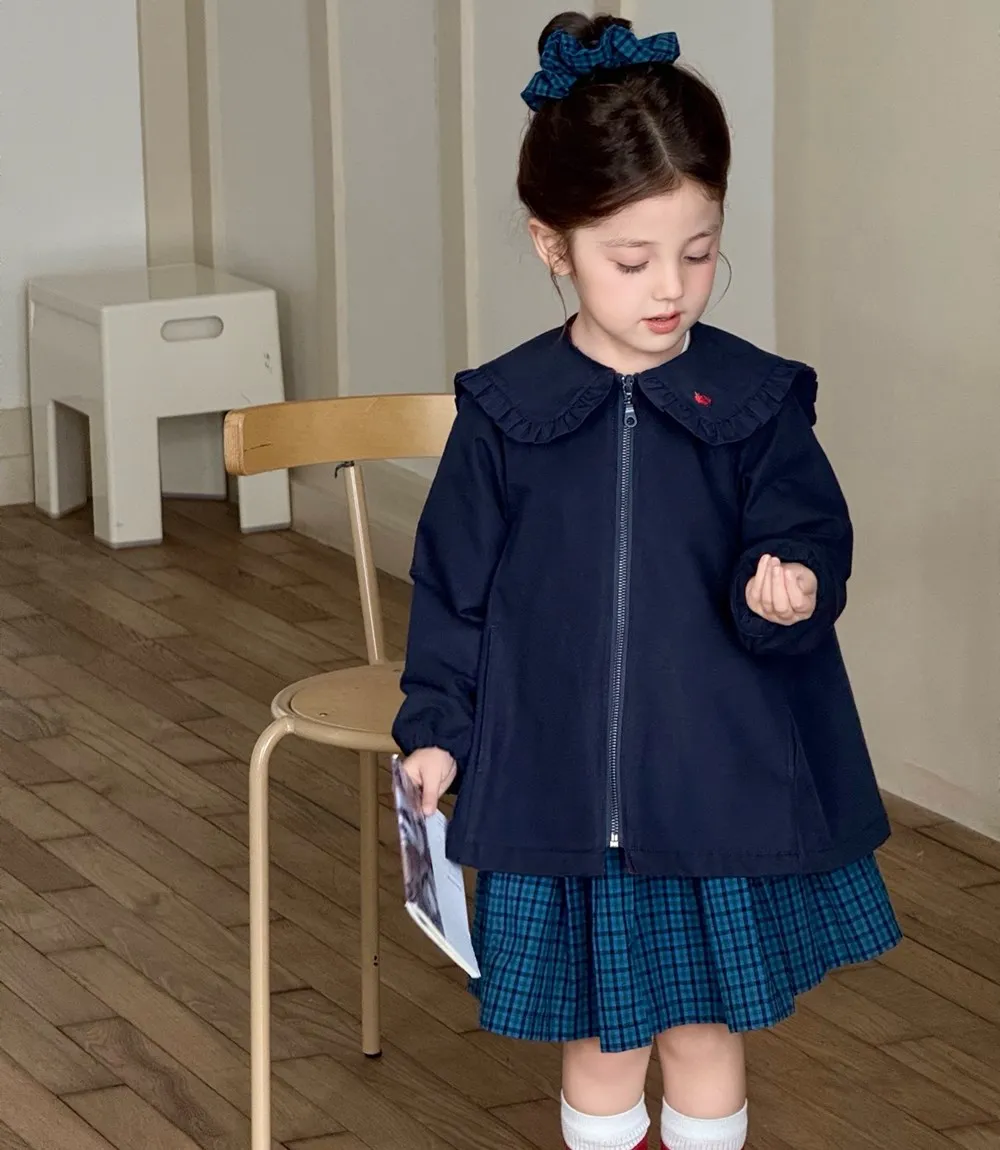 

Осенняя детская одежда для девочек, однотонный плащ в студенческом стиле с большим воротником для девочек, милая верхняя одежда для малышей, пальто