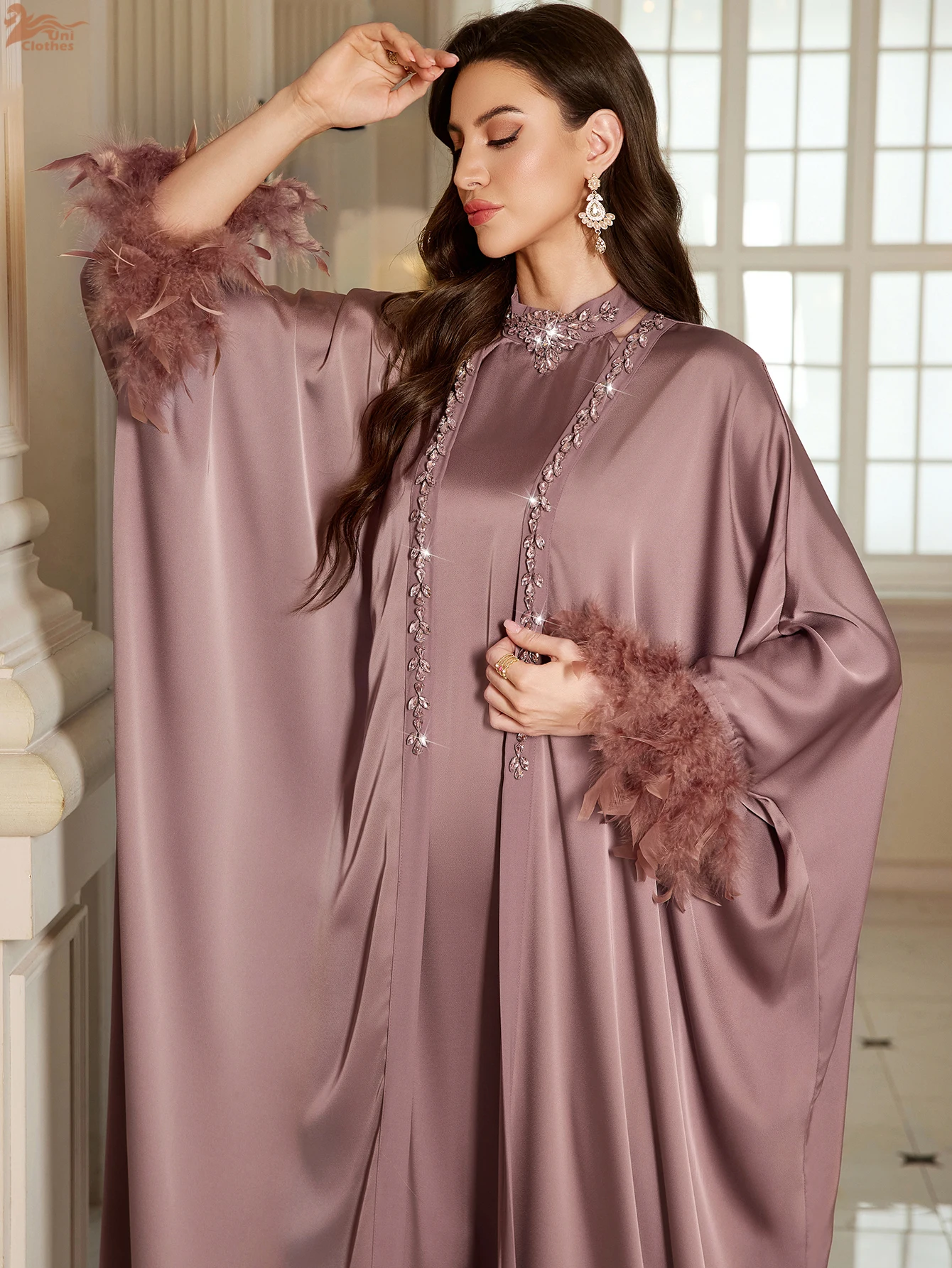 Eid Ramadan 2 pièces ensemble pour femmes musulmanes Satin Abaya avec Robe fête Musulman dubaï tenue ensembles Robe lumière luxe Jalabiya