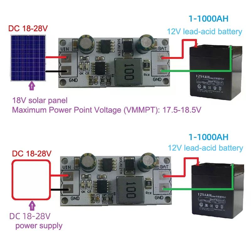 SDLA12TA MPPT Solar Controller 12V 1-1000AH Lead-Acid Battery Charging Module for Solar Panel Regulator Charger Board