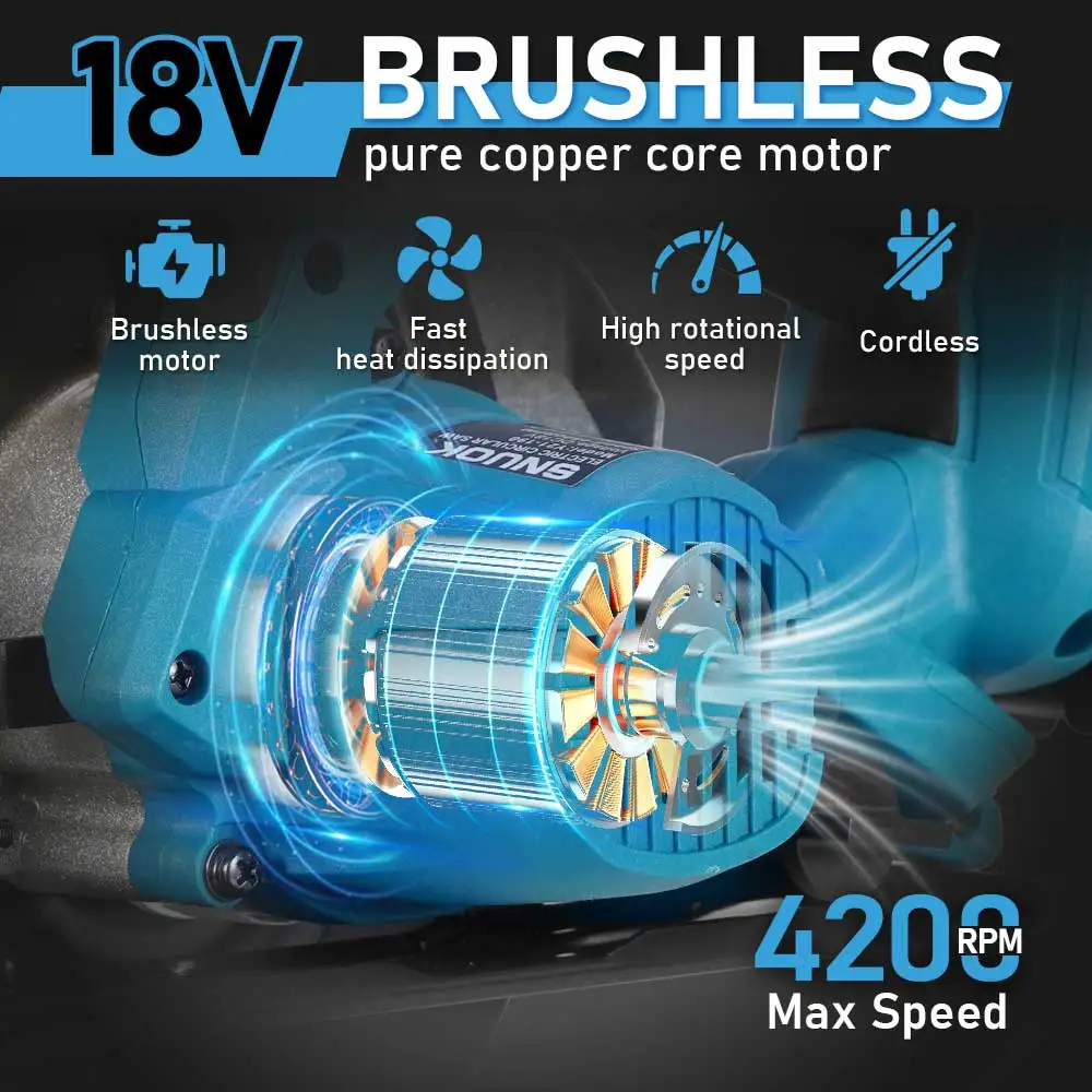 SNUOK-Sierra Circular eléctrica sin escobillas, máquina desnuda, herramienta eléctrica de corte de carpintería de mano inalámbrica para batería de litio Makita18V