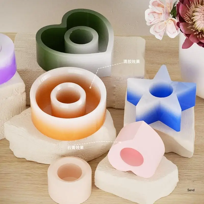 Round Heart Star Candlestick Silicone Mold Candle Holder Mold DIY Table Ornament Tool Plaster Making Supplies Nonstick