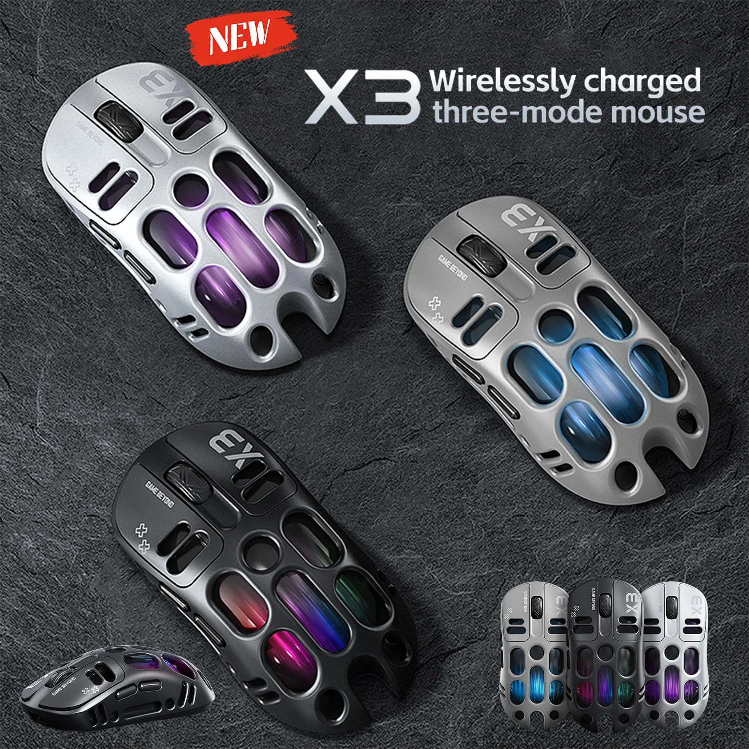 

Wireless Hollow Mouse Games Double/Tri-mode Skeleton Lightweight Low Latency Ergonomic E-sport Custom RGB Desk Hollow-Out Design