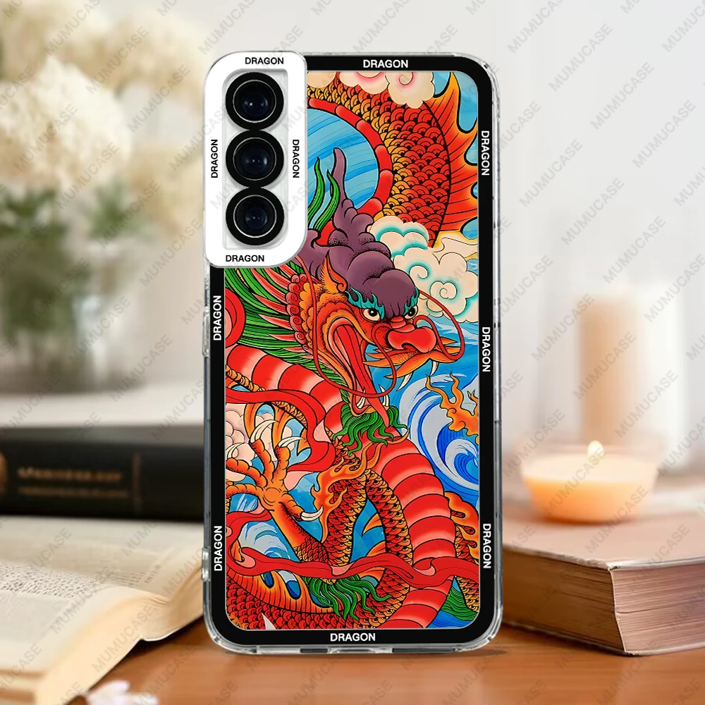 Case For Samsung Galaxy S20 S21 FE S22 S23 Ultra A13 A32 A33 A50 A52 A53 A73 A54 A14 Soft Cover Dragon Art