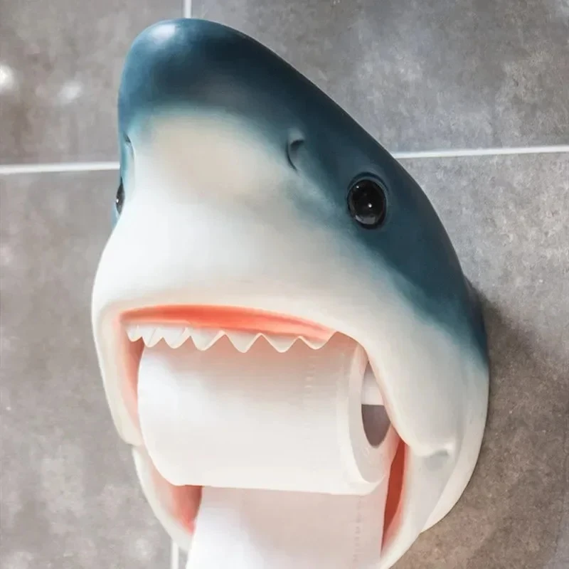 Punch-free Resin Dolphin Toilet Paper Holder Big Shark Toilet Paper Holder Waterproof Wall Hanging Creative Tissue Box