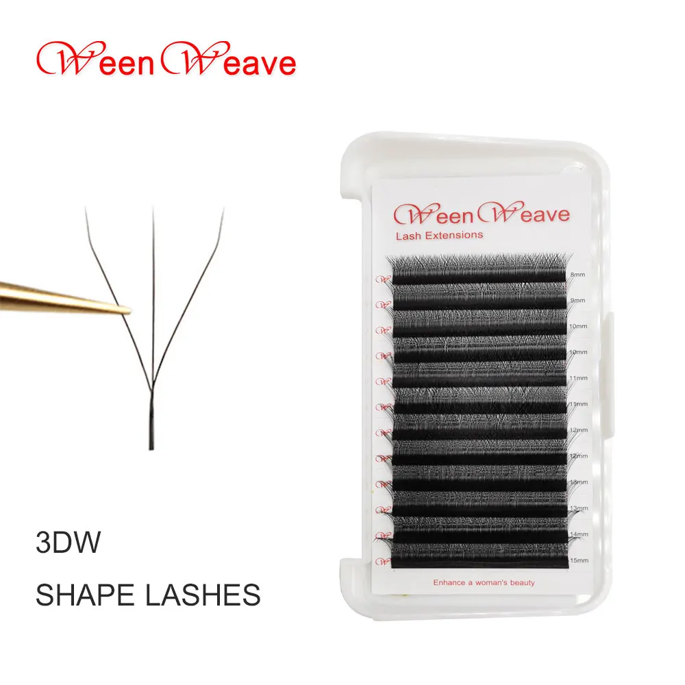 WeenWeave 3D W Shape Eyelash Extension 7-15mm C/D/L Curl Premade Volume Fans W-shaped Clover Natural Soft Faux Mink False Lashes