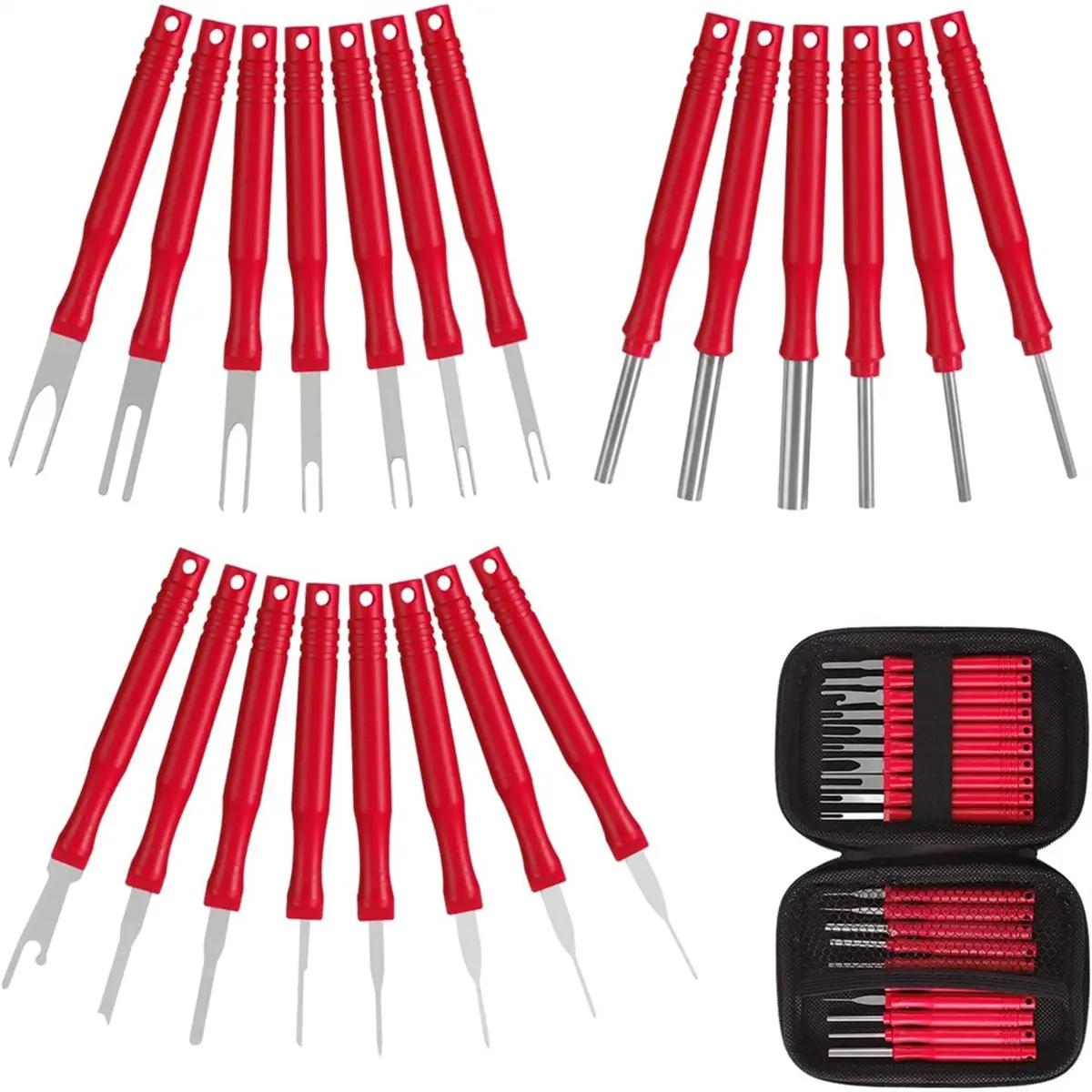 Y1122A J~21Pcs Red Electrical Pin Removal Tool Kit, Electrical Wire Connector Pin Release Tool, Automotive Terminal Release Kit