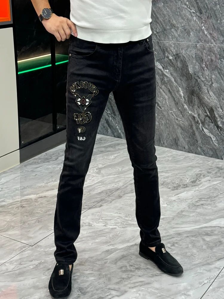 

Sli повседневные черные джинсы мужские осенне-зимние модные узкие прямые брюки с вышивкой модные износостойкие
