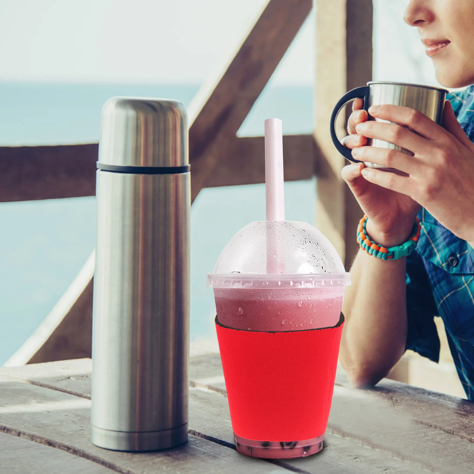 

Heat Resistant Neoprene Cup Cover Superior Heat Insulation Sleeve Ergonomic Water Bottle