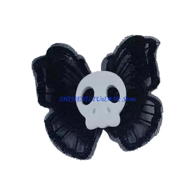 

E21F Gothic Steampunk Skull for Head Hair Clip Hairpin Angel for Butterfly Headdress Hair Accessories for Teenager