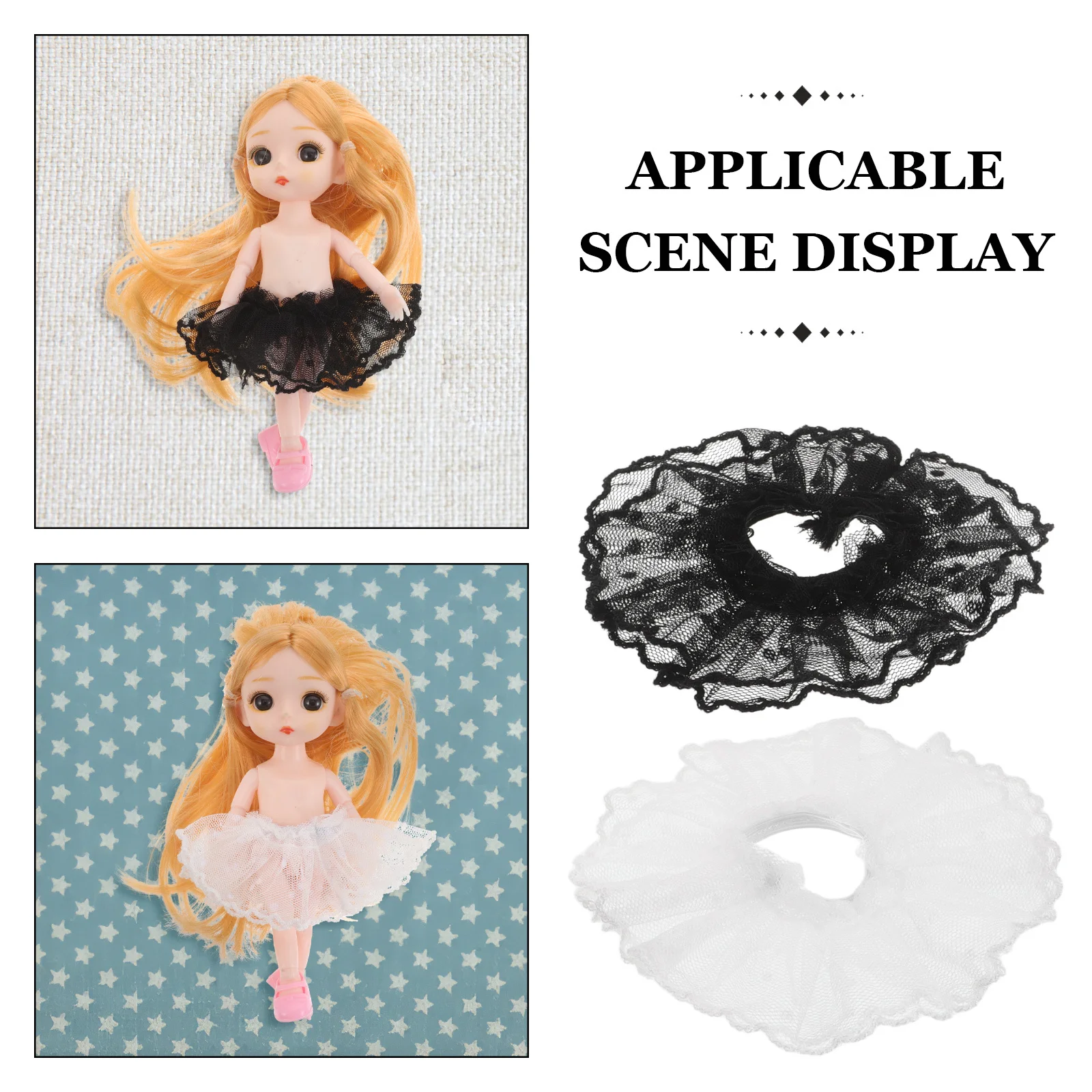 Conjunto de Roupas 2 Peças: Saia de Tule com Renda Feita à Mão para Fantasia de Brincadeira de Miniatura Acessórios de Vestir para Bebês