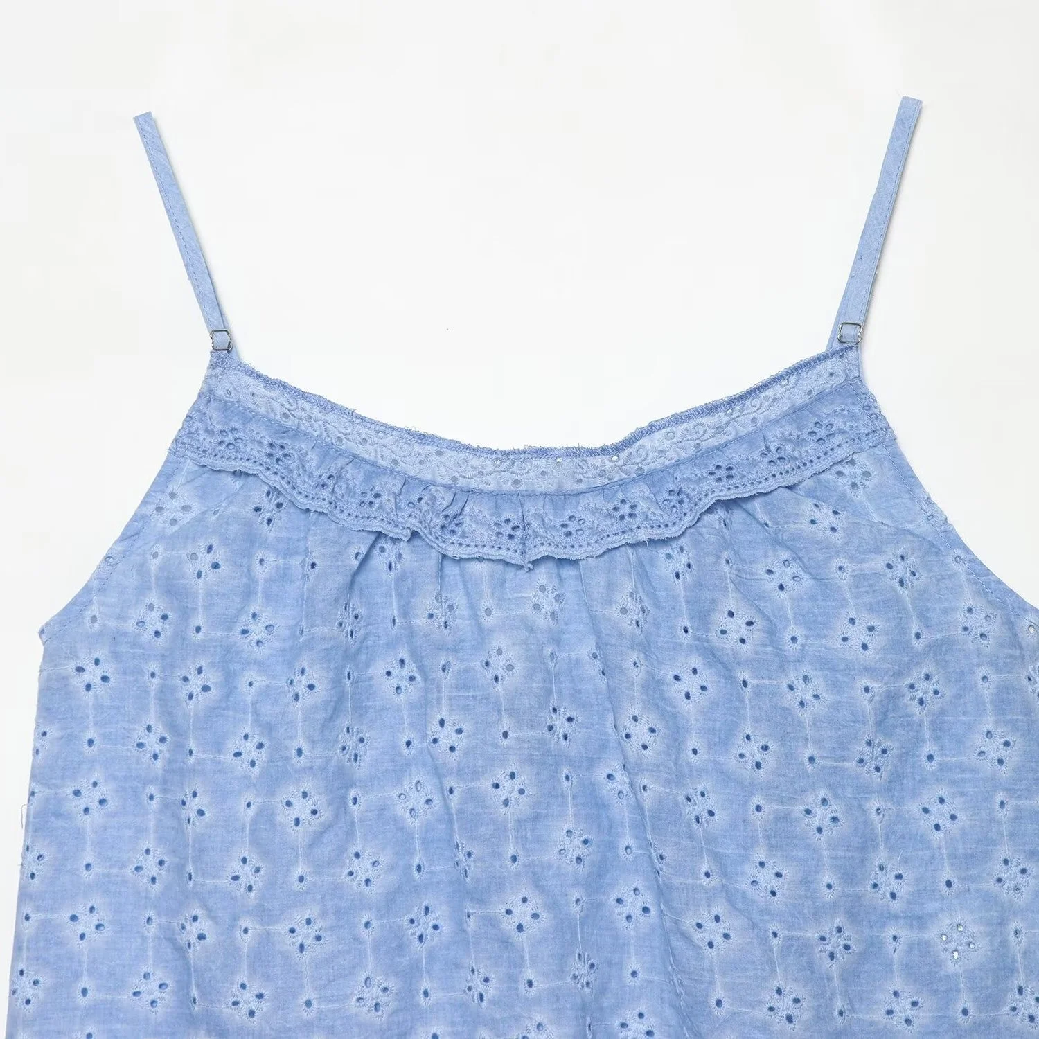 KASLEAD New Women's Fashion Set Embroidered Hollow Washed Top Shorts Two-Piece Summer Outfit Short Pants Seasonal Wear