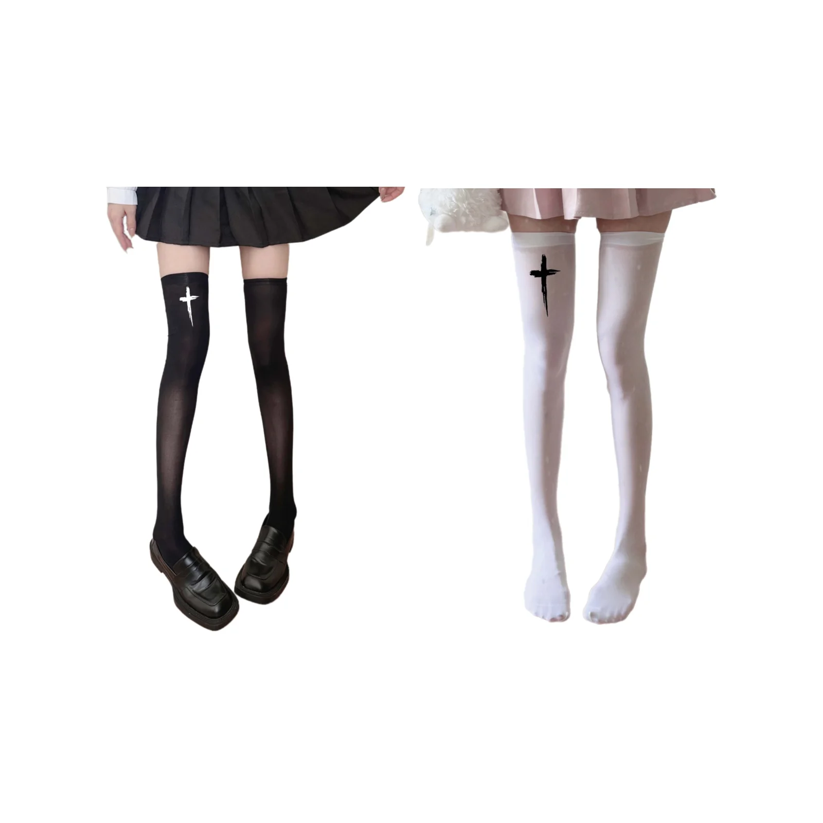 Black and white cross print socks combination