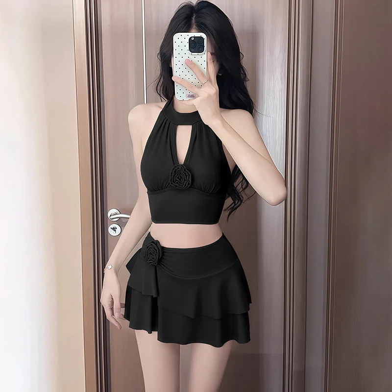 2025 Costume da bagno estivo Tankini per donna Sexy scollo all'americana Backless Fiore Gonna a pieghe Costumi da bagno Vacanza al mare Costume Ragazza Regali