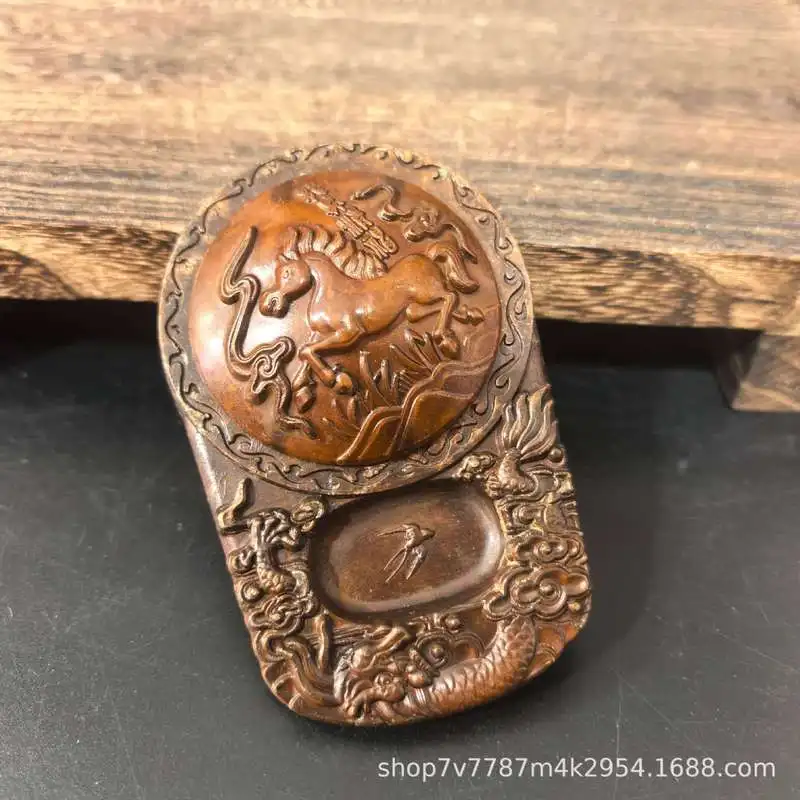 Brass craft horse inkstone home study decoration desktop ornament