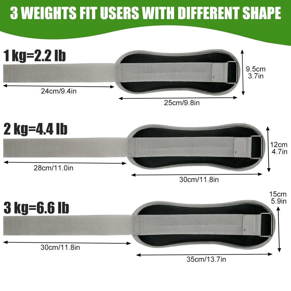 1Pair Wrist Ankle Weights, 1kg,2kg,3kg Wrist Leg Arm Weights, Comfortable Soft for Dancing, Running, Walking, Fitness, Workout