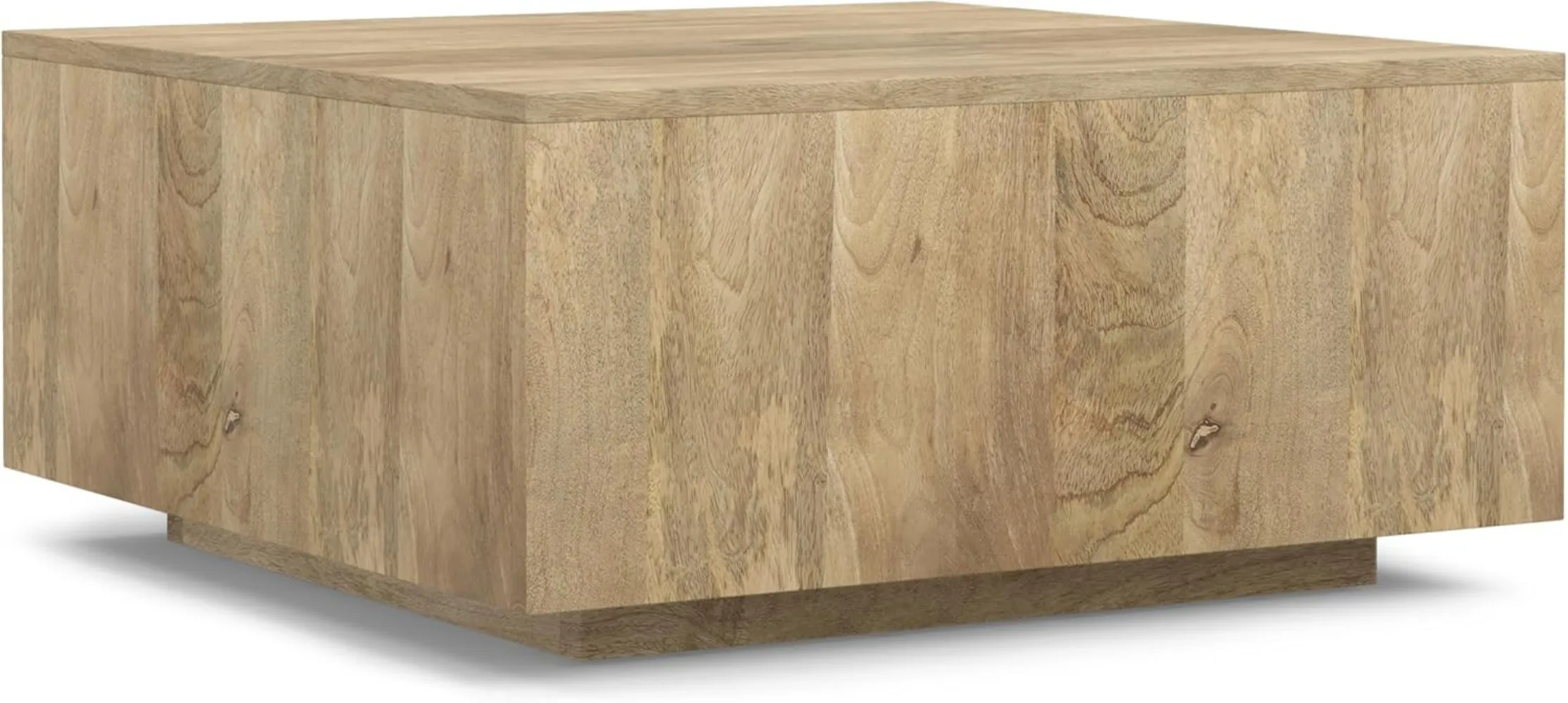 Lockhart Solid Mango Wood 30 inch Wide Square Modern Square Coffee Table in Natural, Fully Assembled for The Living Room