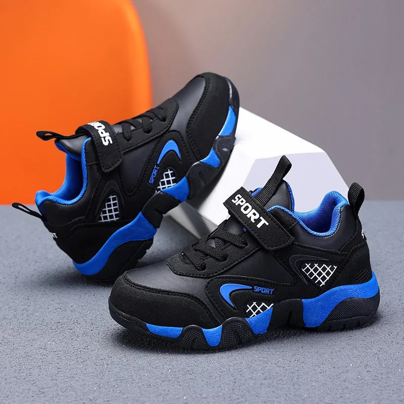 Kids Fashion Sneakers Boys Tennis Shoes Comfortable Leather Running Shoes Lightweight Outdoor Children's Sports Walking Shoes