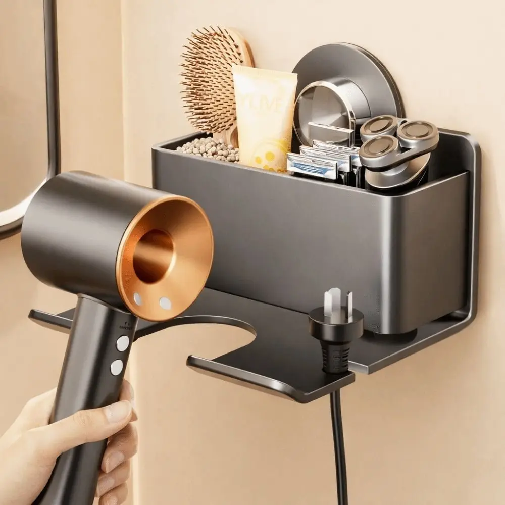 

Carbon Steel Suction Cup Hair Dryer Holder Wall Mounted Punch Free Hairdryer Stand Rustproof Space Saving Toilet Blower Holder