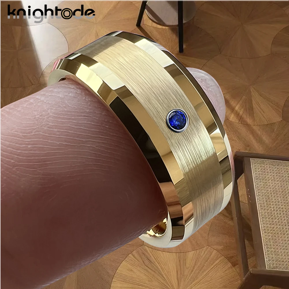 8mm Mens Womens Engagement Eternity Wedding Band Black/Blue CZ Stone Inlay Tungsten Carbide Ring