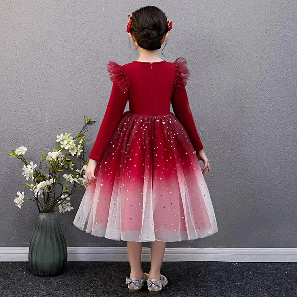 Abito da principessa autunnale per bambini abito da principessa in rete per ragazze per abiti da festa eleganti a maniche lunghe vestiti per bambini 3-8Y