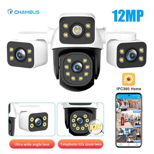 Cámara IP 6K de 12MP, tres lentes, Zoom 10X, WiFi, exterior, impermeable, seguimiento automático, PTZ, seguridad, vídeo CCTV, vigilancia IPC360Home APP