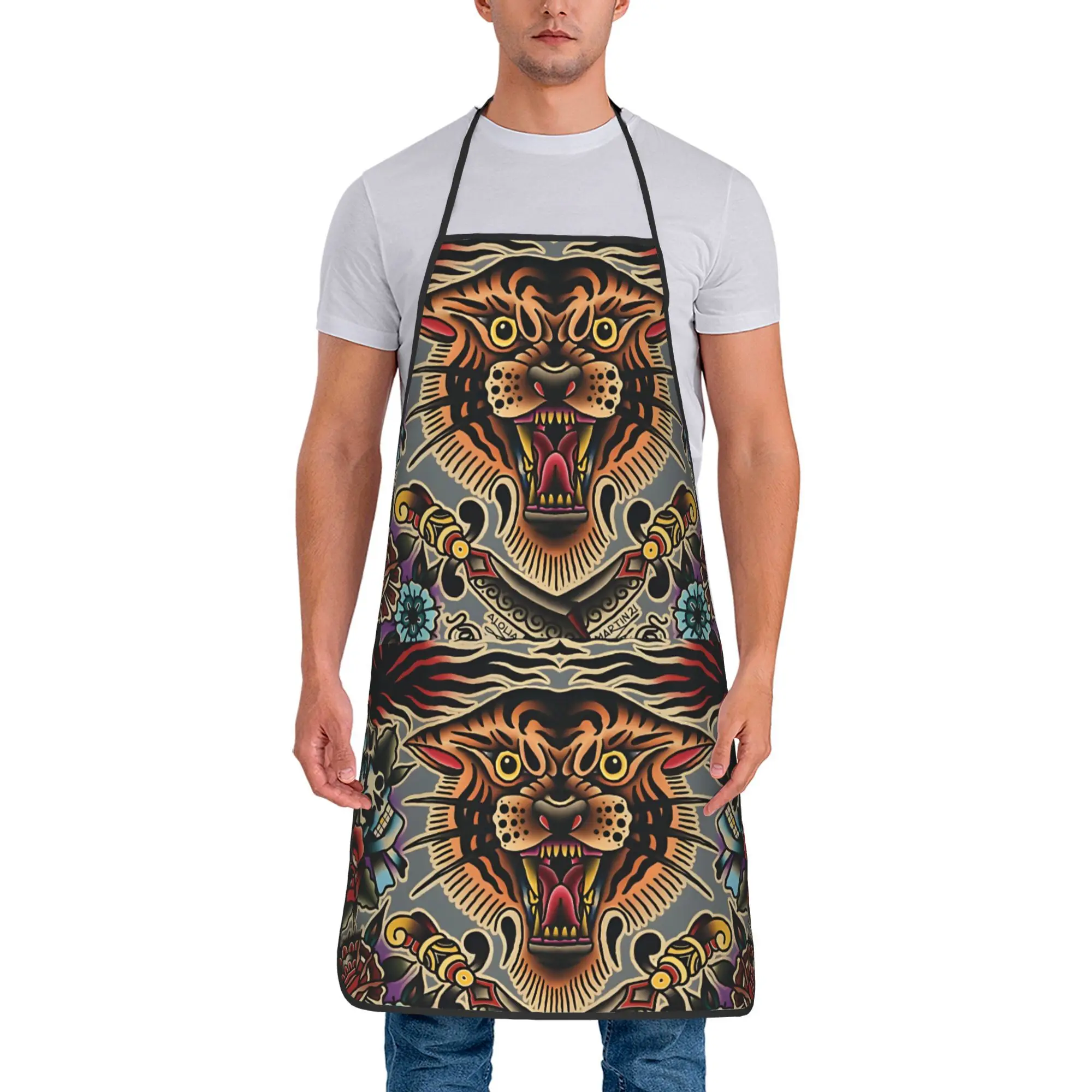 

Традиционный стильный фартук шеф-повара-барбекю с тигром — водоотталкивающий материал, крутой дизайн гриля, отлично подходит для барбекю на заднем дворе