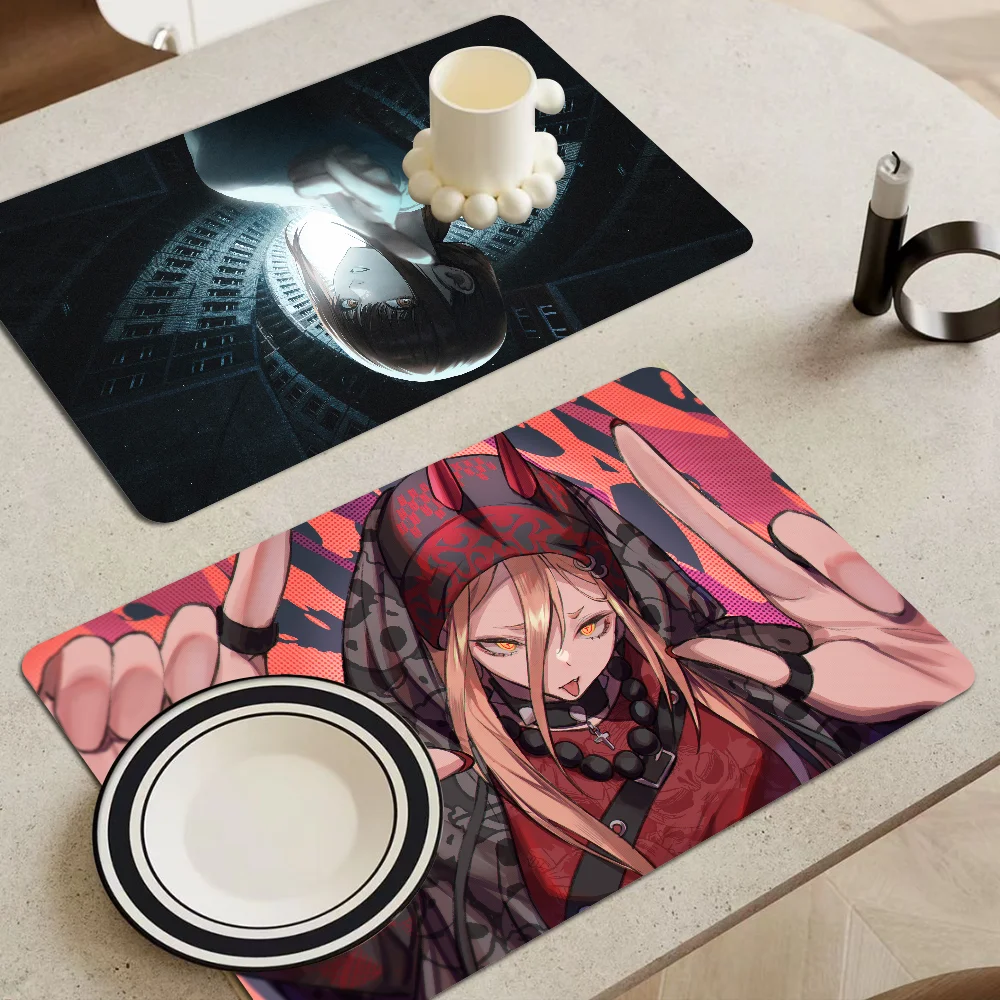 

Chainsaw Man Kitchen Draining Mat Non-slip Drain Dish Mats Coffee Pad Heat Resistant Placemat Dinnerware Dustproof Pads