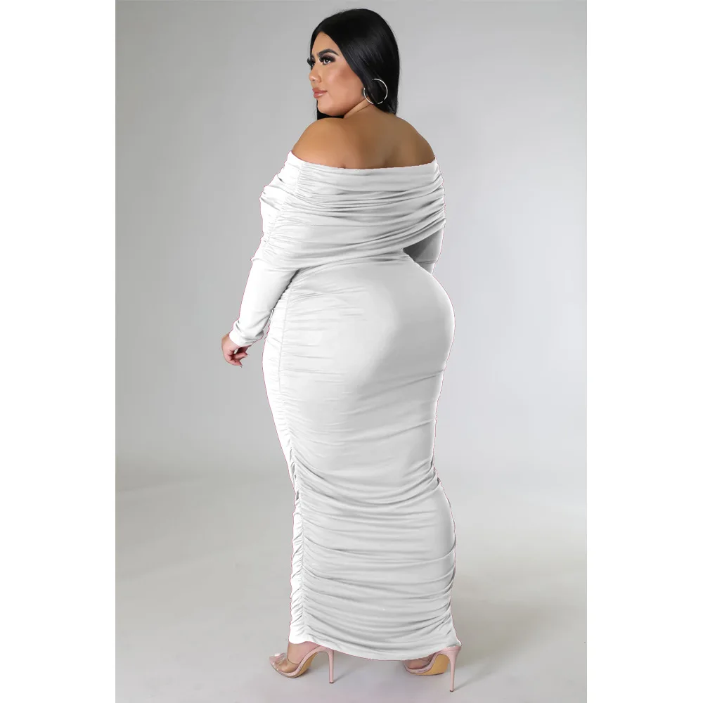 Perl Sexy Off The Shoulder Plus Size Dresses for Women Full Sleeve Curved Long Outfit Open Back Female Clothing xl-4xl 2022