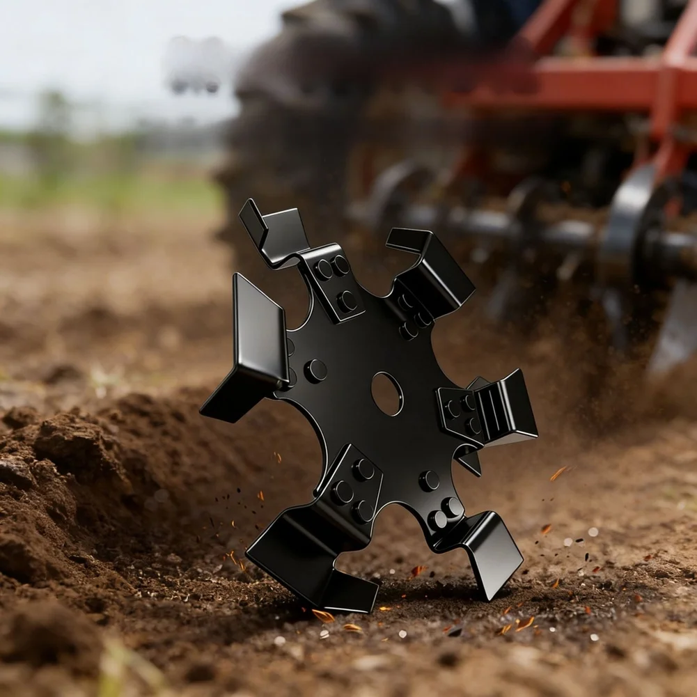 245mm Manganese Steel Trenching Wheel 6 Blade Digger Attachment For Lawn Mower Garden Soil Edging Cutter Tool Black