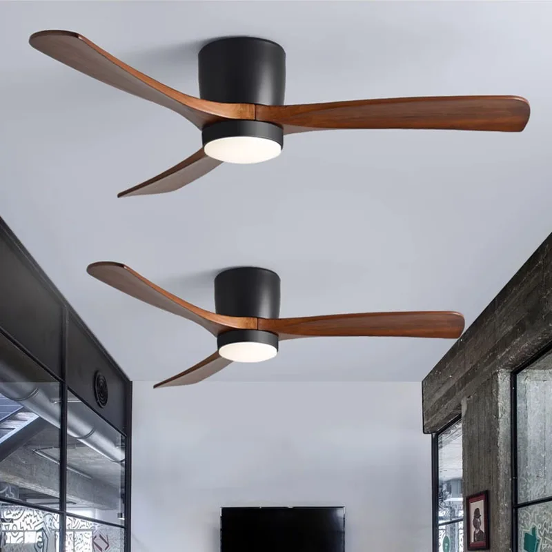 Wood Ceiling Fans with Light and Remote Control DC Motor Nordic Modern Minimalist Restaurant Bedroom LED Fan Lamp Ventilator