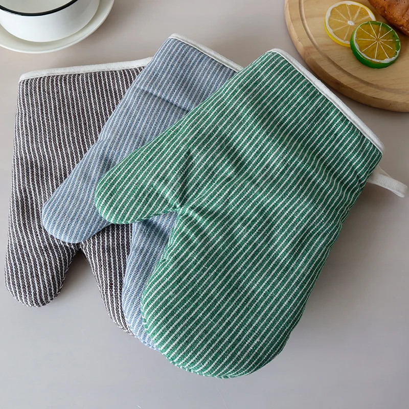 Style Pinstriped High Temperature Heat Resistant Insulated Gloves for Microwave Oven Baking Oven Grill BBQ Kitchen Mitt
