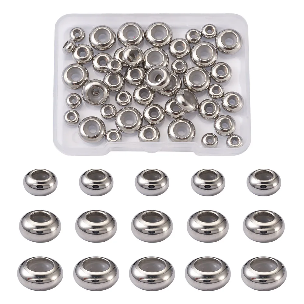 

45pcs/Box Stainless Steel Beads Rubber Spacer Stopper Beads Slider Charms For Bracelet Bangle DIY Jewelry Making Accessories