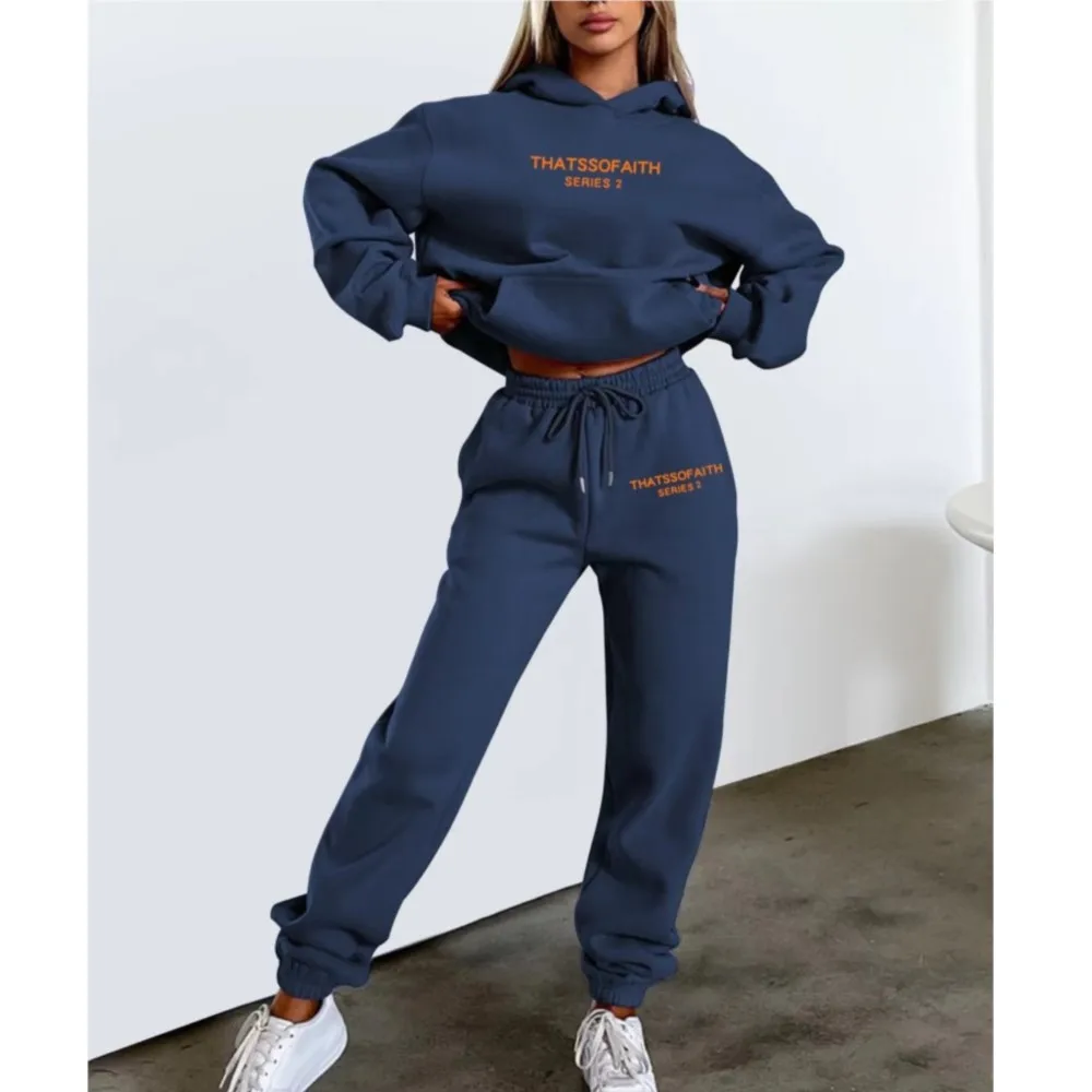 Winter Fashion Letter-print Hoodie For Women\'S Set Simple Casual Sports Jogging Pants 2 Piece Set Female 2025