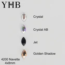 YHB Glitter Crystal Cristales Strass Flatback Hotfix Navette Shaped Rhinestones For Shoes Bags Phones Fabric Garment Nail art