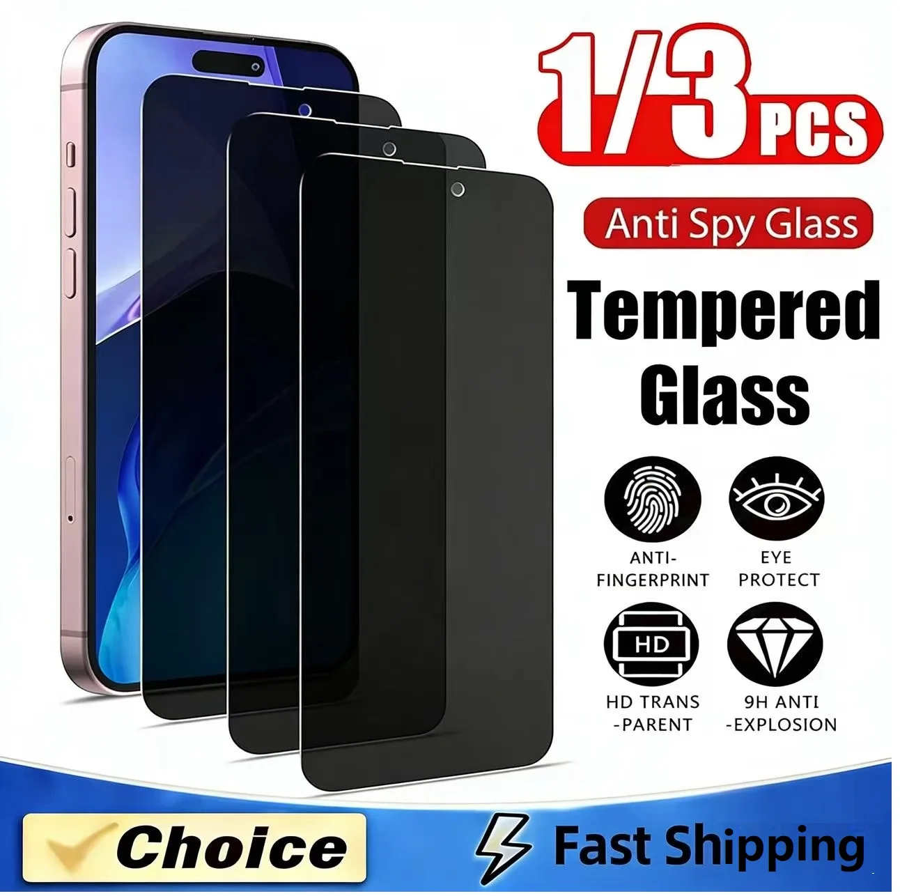1~3PCS Cristal Templado Antiespía para iPhone 17 Air 16 15 Pro Max, Protector de Pantalla de Privacidad para iPhone XR 15 14 Plus 13 12 11 Pro Max
