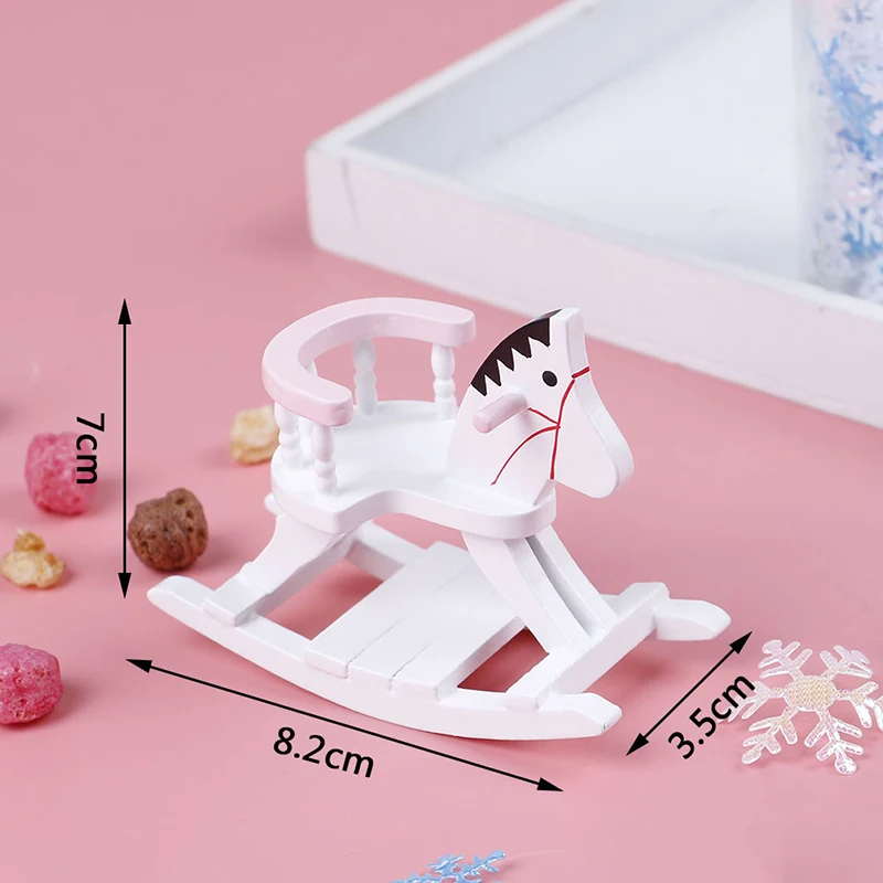 1:12 casa de bonecas em miniatura de madeira branca cadeira de cavalo de balanço brinquedos móveis