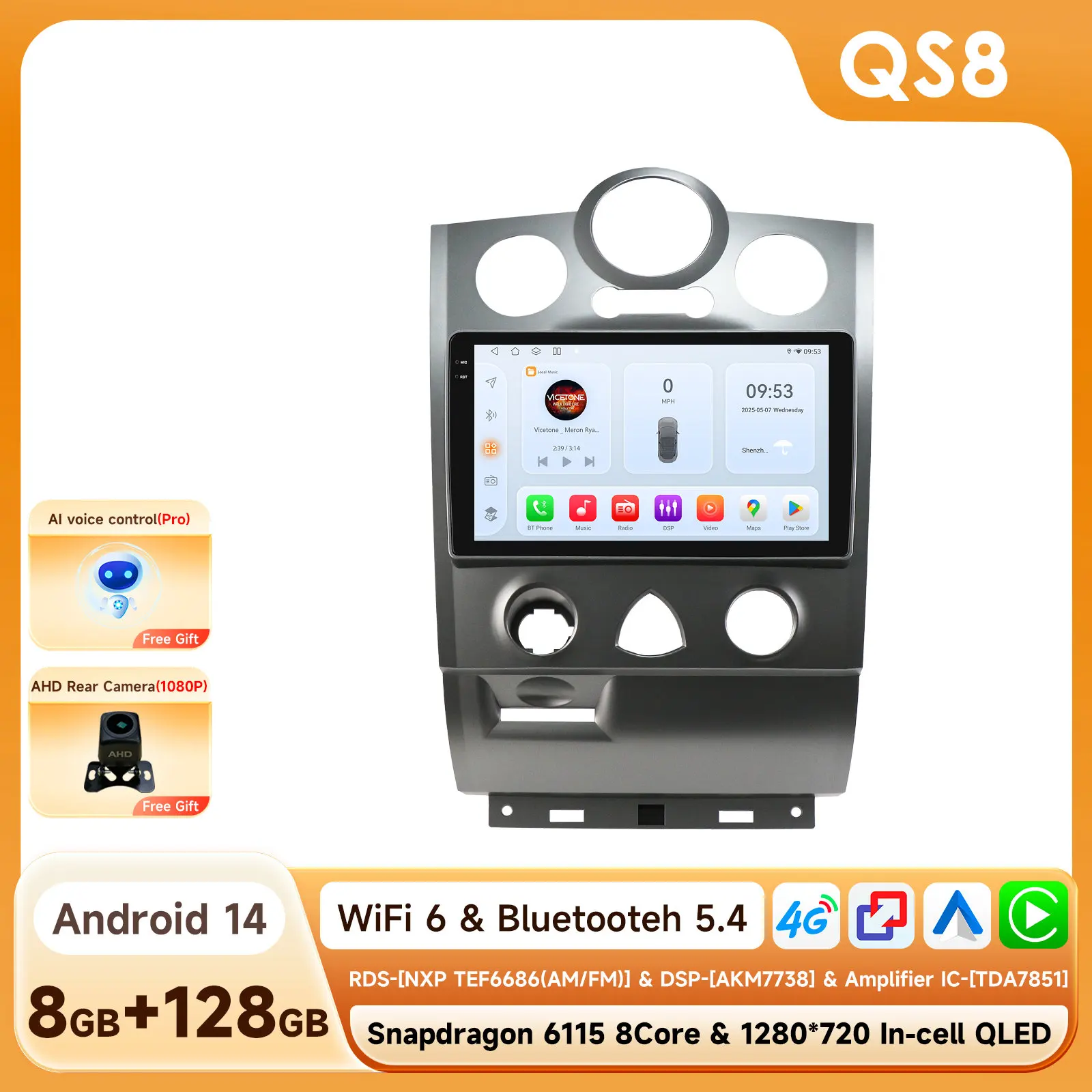 Auto-Multimedia-Videoplayer für Renault Megane 2 2002-2009, kabelloses Carplay, Autoradio DSP 6115, GPS-Navigation, Stereo, Android Auto, 4G WIFI, RDS