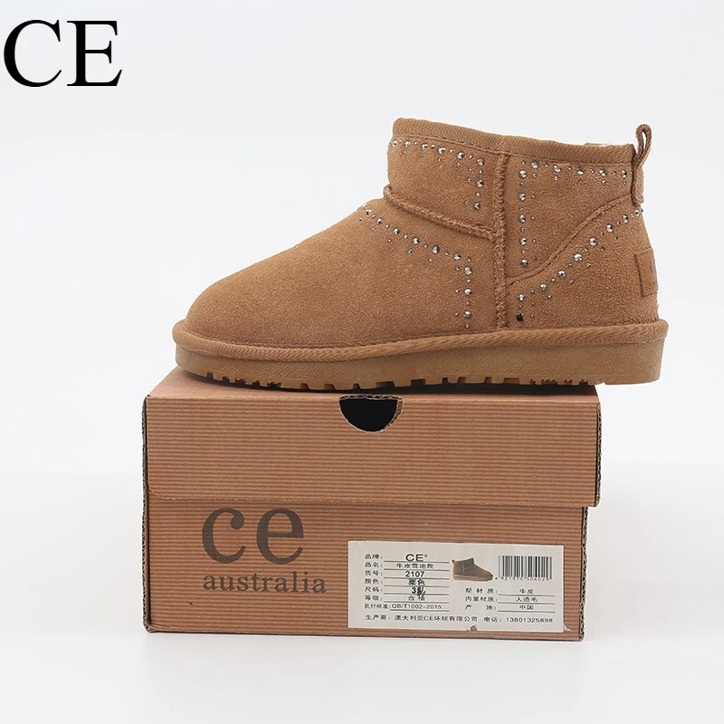 CE 2026 Winter Warm Boots - Women's Snow Boots, Men's Short Boots, Sheepskin and Wool Cut, Low Warm Leather Shoes Regalo Mujer
