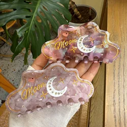 1pc Vintage Purple Pink Colorful Cute Shiny Zircon Moon Hair Claw Clip for Women Girls Hair Accessory
