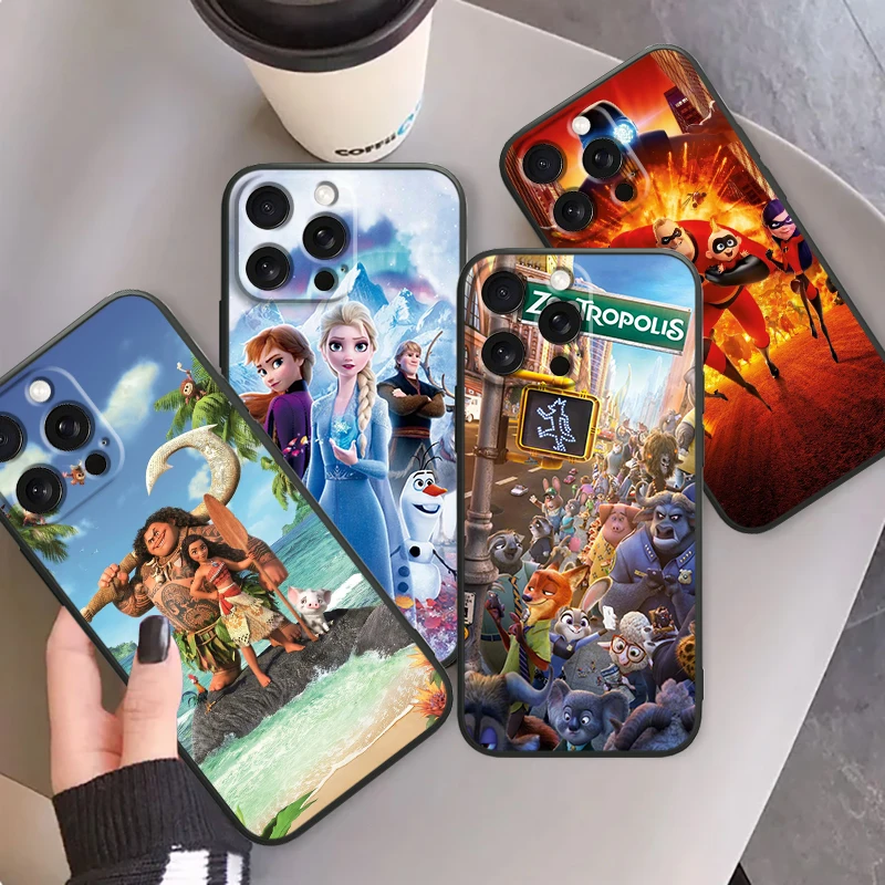 Disney Collection Cartoon For iPhone 15 14 13 12 11 XS XR X 8 7 SE Pro Max Plus Mini Black Back Phone Case