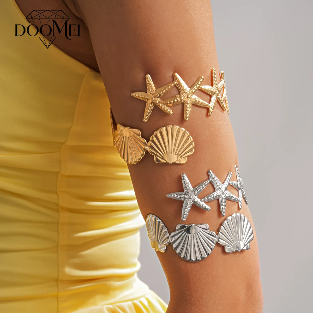 DOO MEI Summer Fashion Starfish Shell Scallop Upper Arm Bracelets for Women Opening Armlet Bracelets Bangle Beach Hand Jewelry