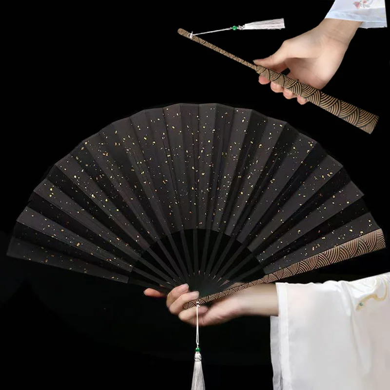 solid color large folding fan- Bamboo and wood on canvas hand fan Outdoor Portable Folding Fan Home Decor Crafts lettering gift