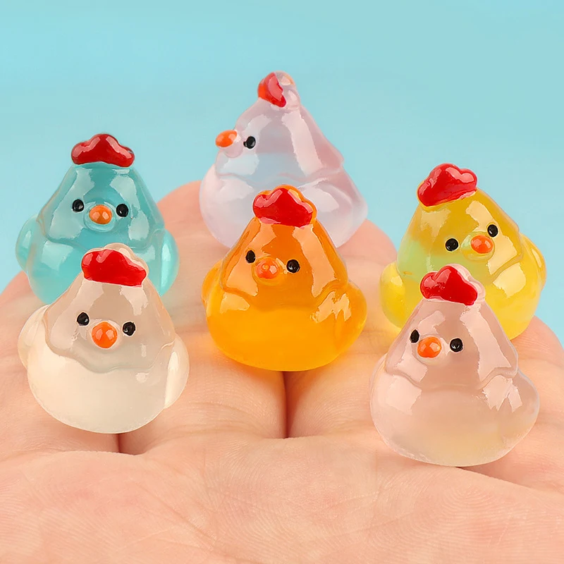 10Pcs Cute Mini Resin Night Glow Chicken DIY Small Ornament Micro Landscape Dollhouse Decoration Crafts Living Room Decoration