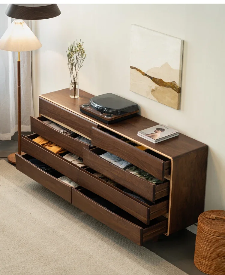 

Nordic minimalist storage eight-bucket cabinet side cabinet North American black walnut light luxury solid wood living room wall