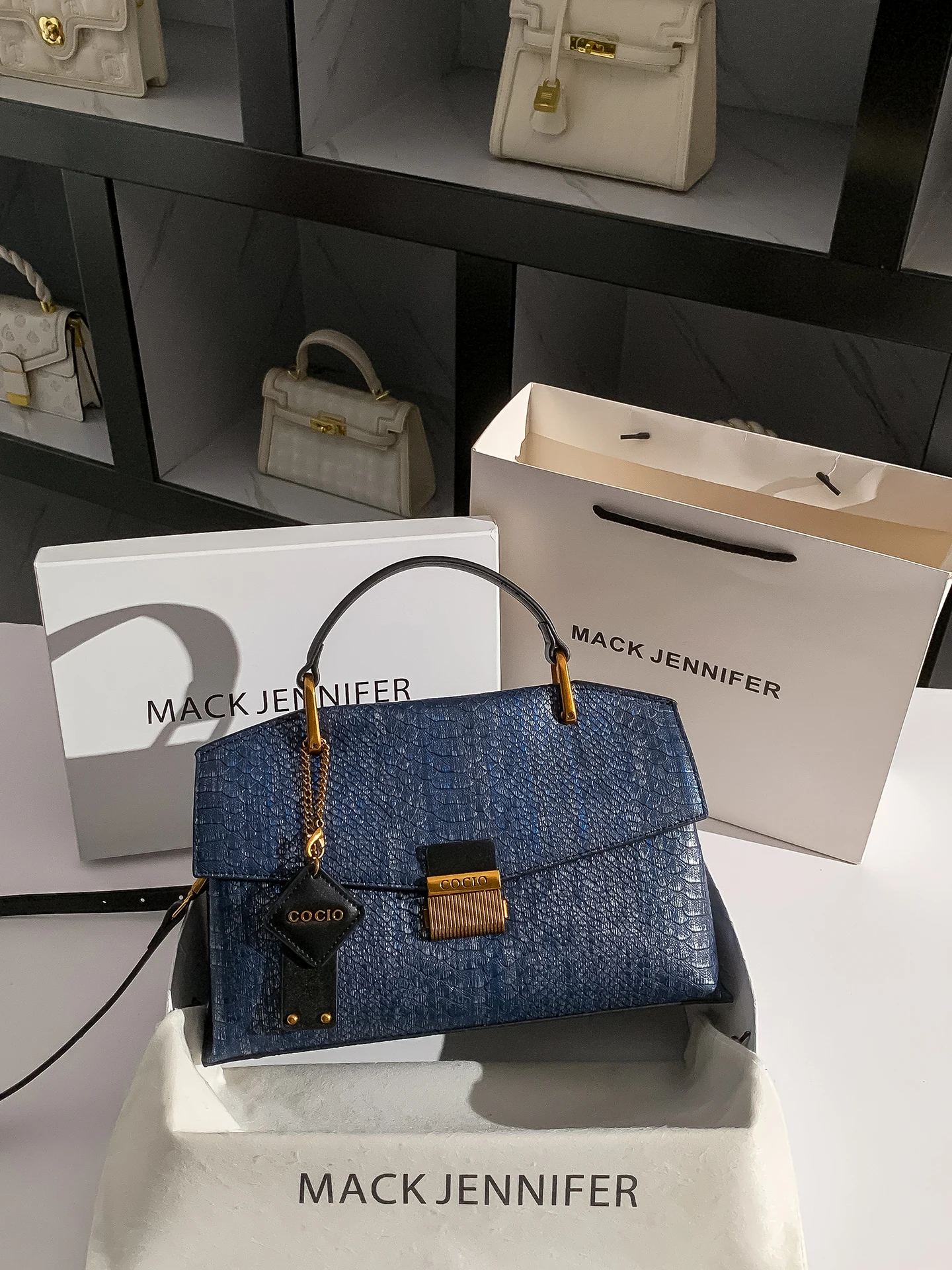 

Ma Jennifer Blue Snake Print Tote Bag Faionable Handbag oulder Bag Women's Purse Casual Simple Sle Lo Bule Closure