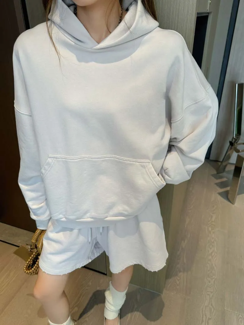 

Extremely simple style women's hoodie, fashionable, loose and versatile, washed and worn, hooded and shoulder down top