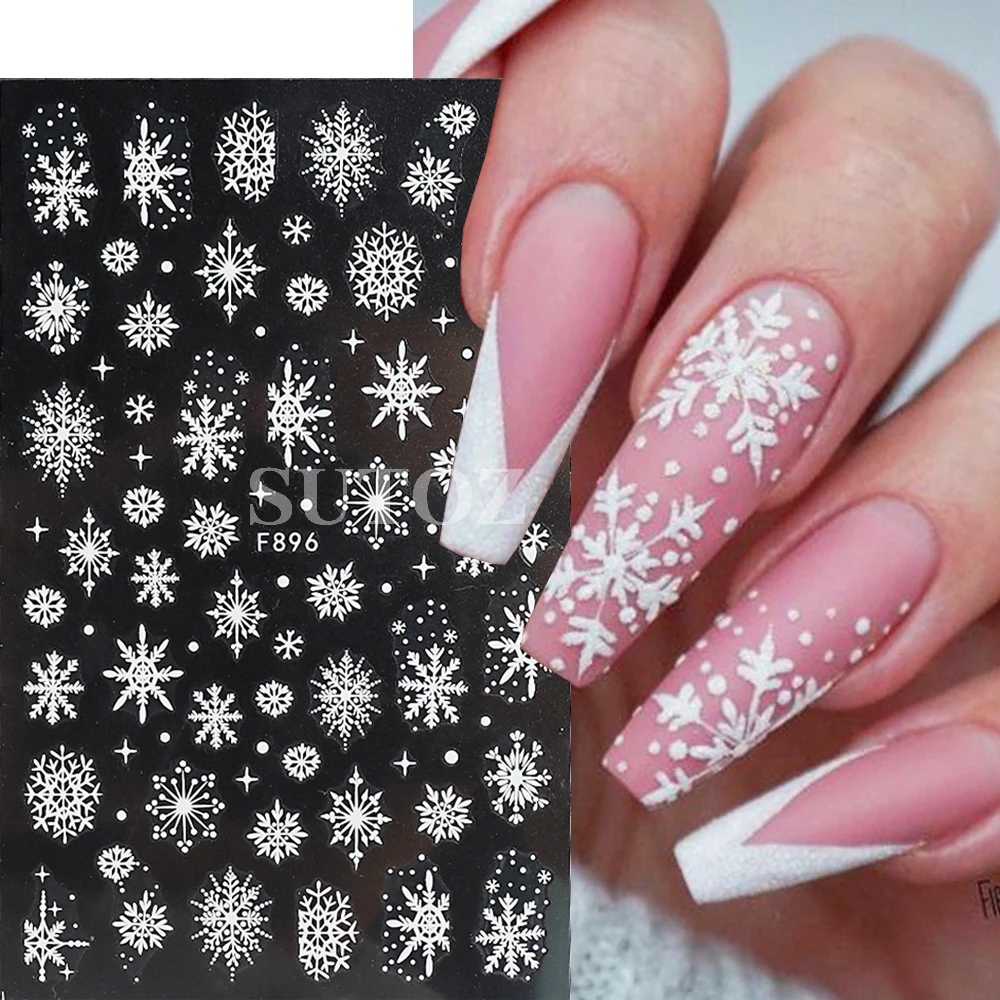 Pegatinas holográficas de copos de nieve para uñas, envolturas de manicura con purpurina plateada, estrellas de nieve, ciervo, campanas, deslizadores, decoraciones de Navidad e invierno, LEBF894