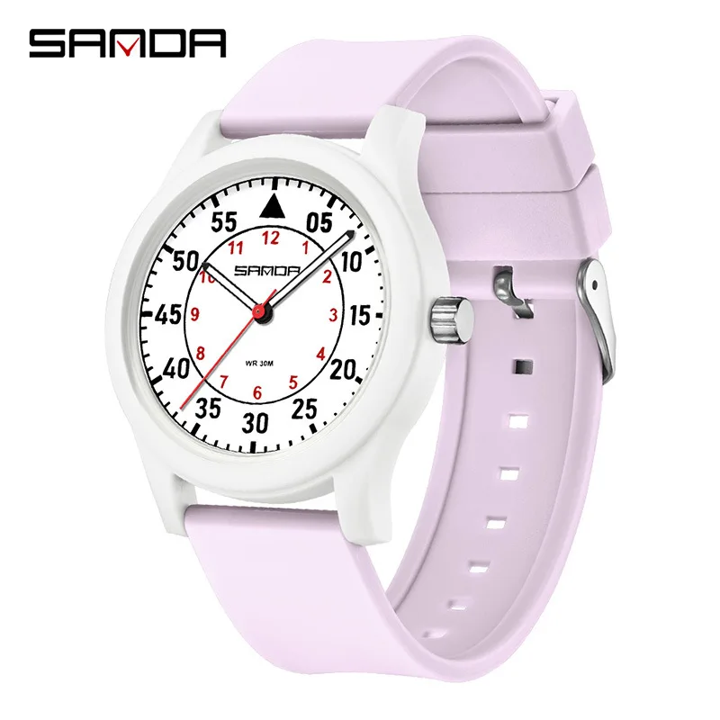 SANDA 3268 Student Silicone Exam Watch Waterproof Silent Simple Pointer Quartz Watch for Men and Women