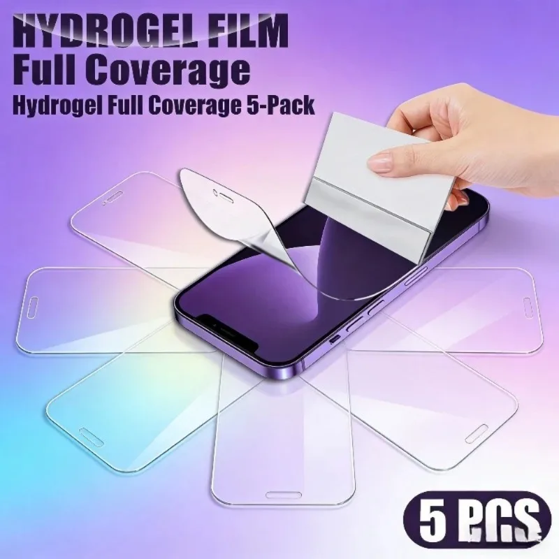 5 Piezas de Película Protectora de Hidrogel Suave de Alta Definición para iPhone 17, 16, 15, 14, 13, 12, 11 Pro Max, 14, 15 Pro, 15, 14 Plus, 13, 12 Pro, Mini, XR, XS
